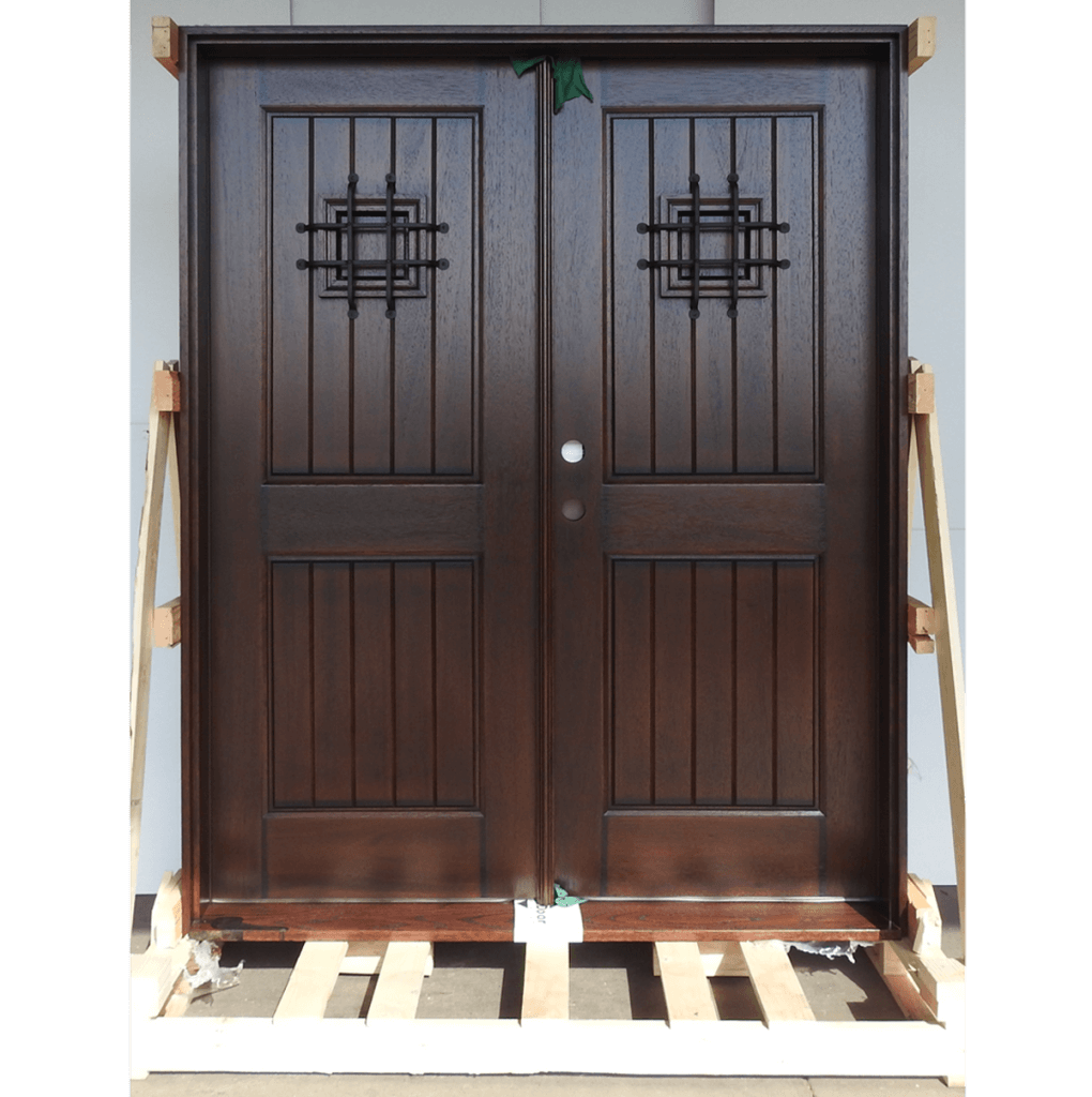 Rustic Mahogany Double Door Unit Prehung - Ready to be installed